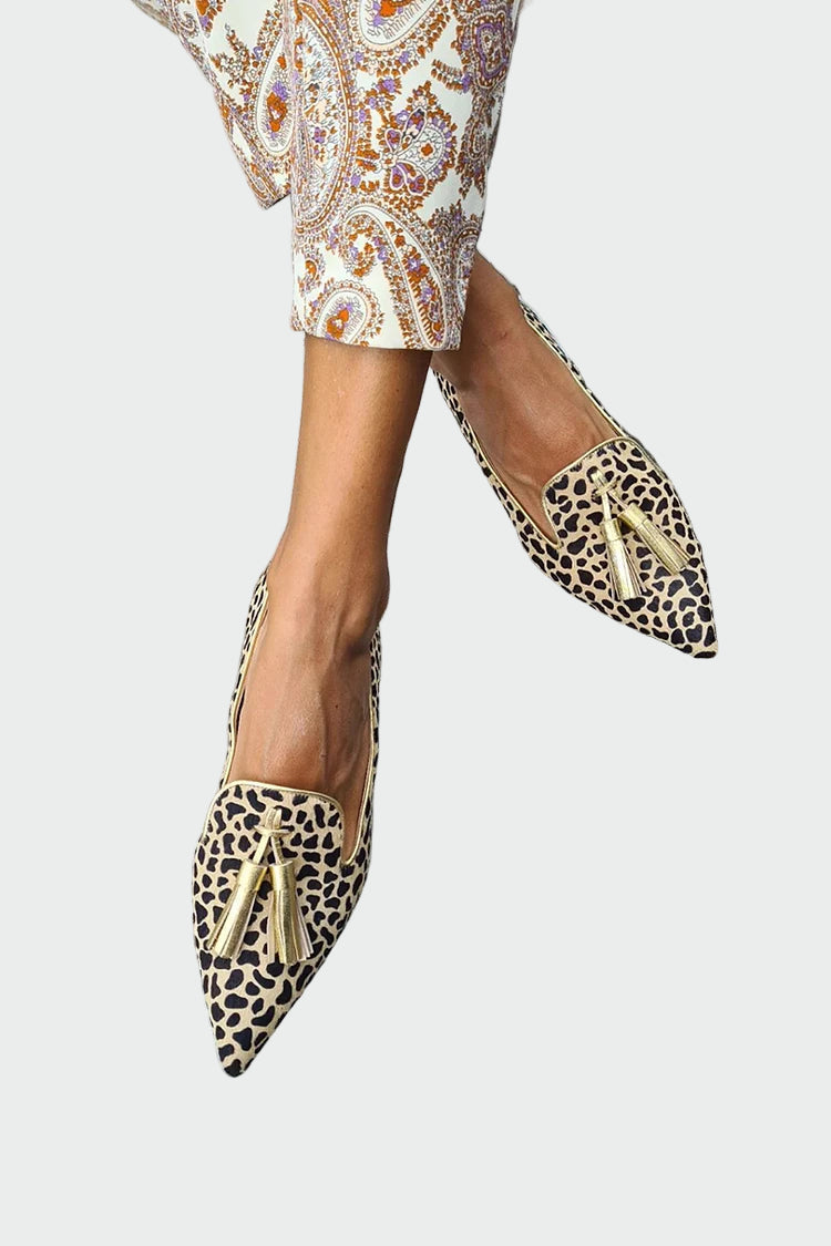 Leopardí Loafers S Třpytivými Zlatými Třásněmi Pro Eleganci - fotografie 1