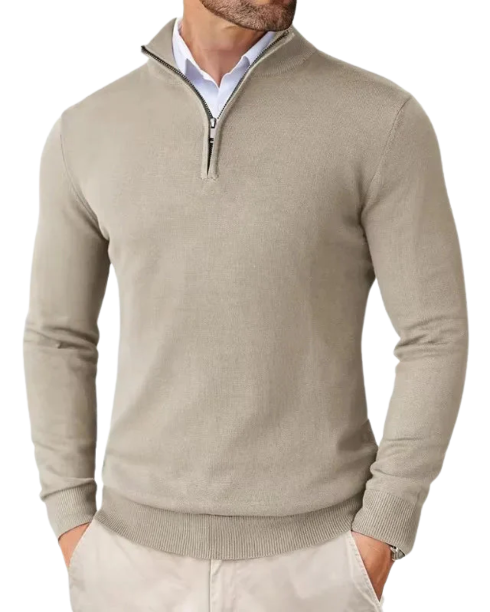 Romeo Zip Sweater - barva béžová - fotografie 1