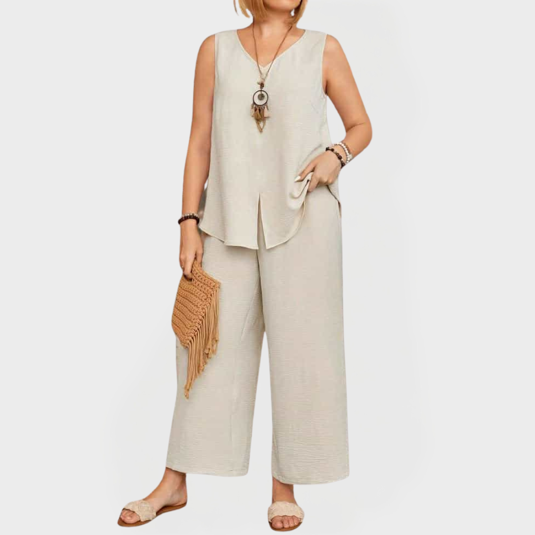 Lehký Elegantní Set Kostýmu S Topem Bez Rukávů A Kalhotami