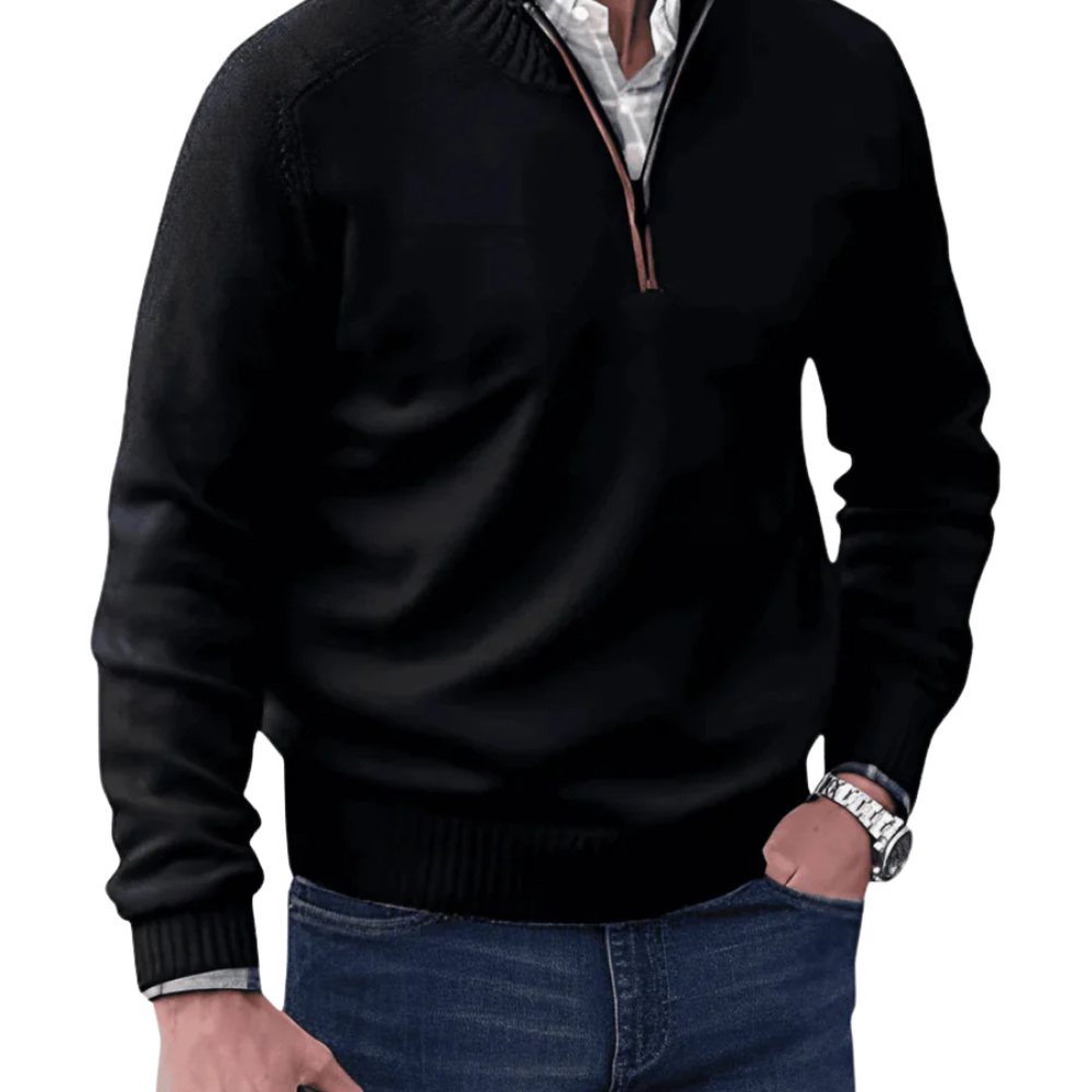 Casual Zip Sweater - barva černá - fotografie 1