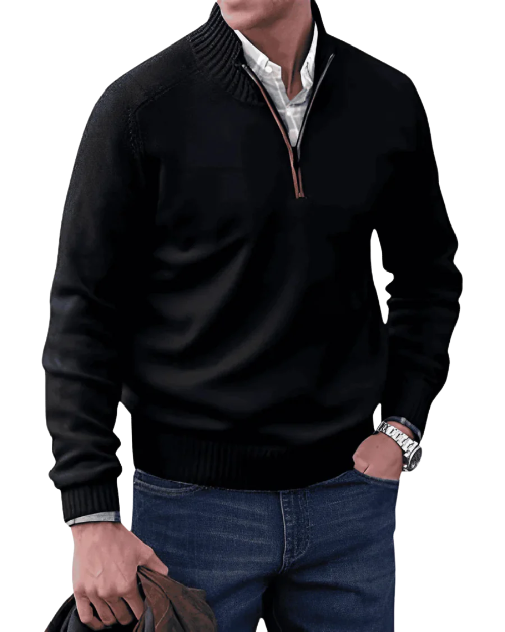 Casual Zip Sweater - barva černá - fotografie 1