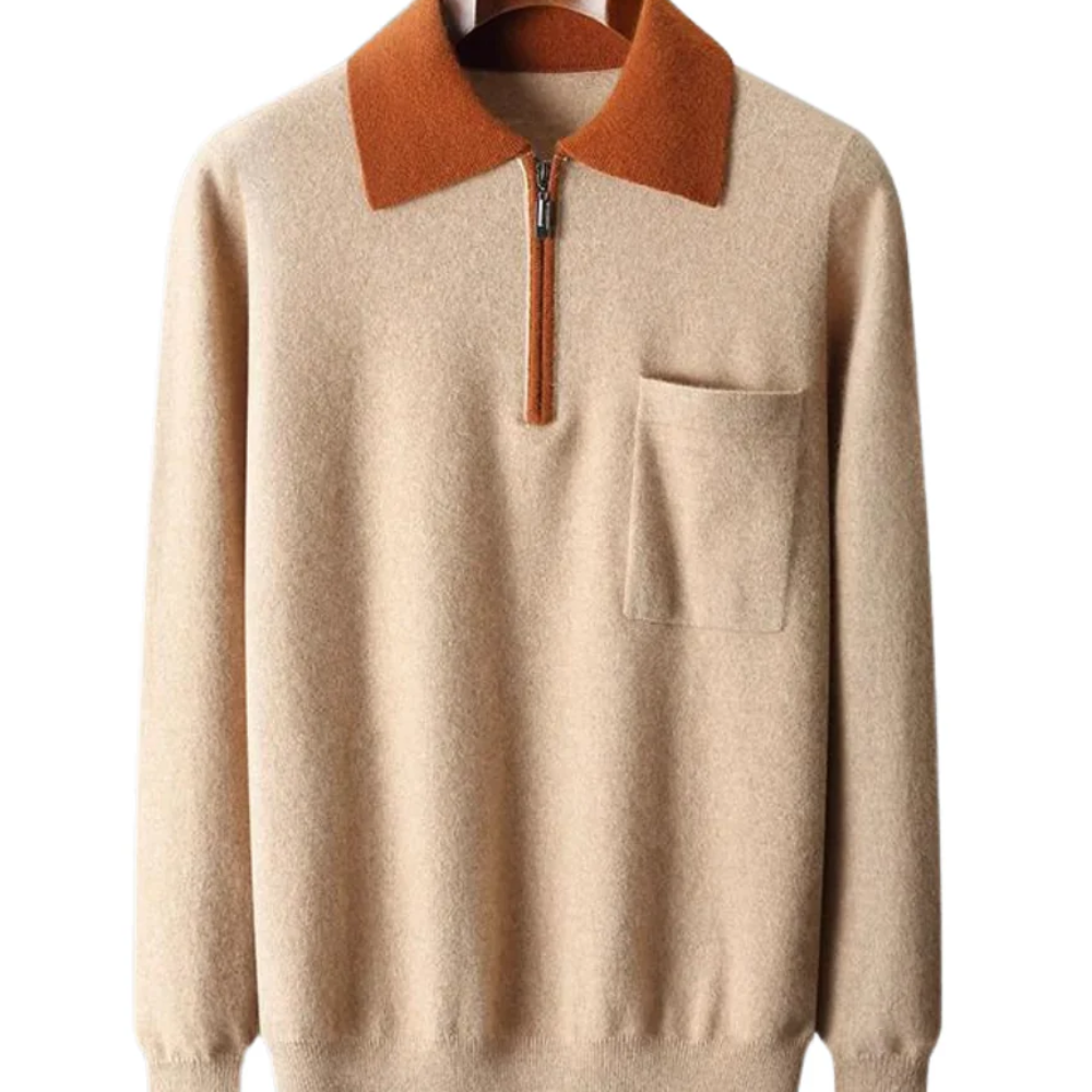 Castelle Cashmere Zip Up Polo - barva Red Camel - fotografie 1