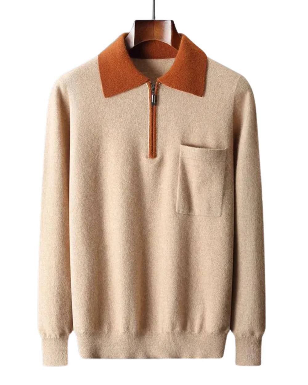 Castelle Cashmere Zip Up Polo - barva Red Camel - fotografie 1