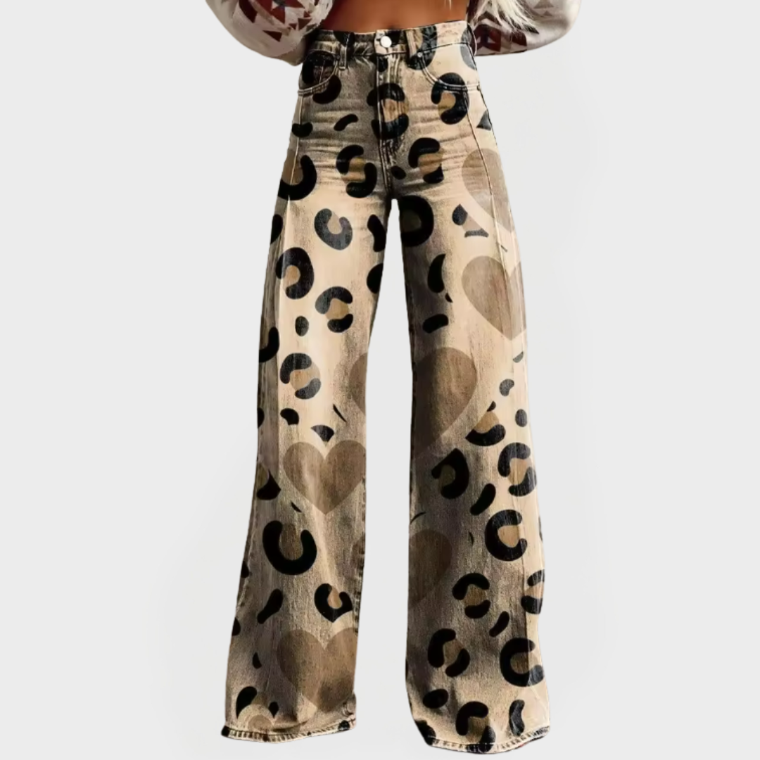 Fialové Džíny S Leopardím Vzorem A Srdíčky Vysokým Pasem