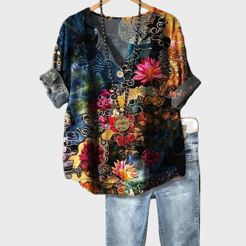 Χάρη Χρονιάς Stylová Blůza s Květinovými Motivy Pro Dámy