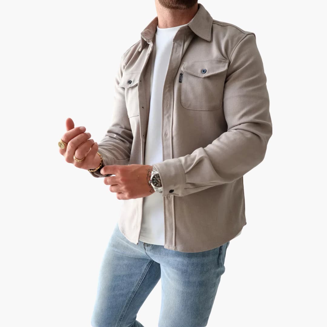 David | Košile s knoflíkovou légou - barva khaki - fotografie 1