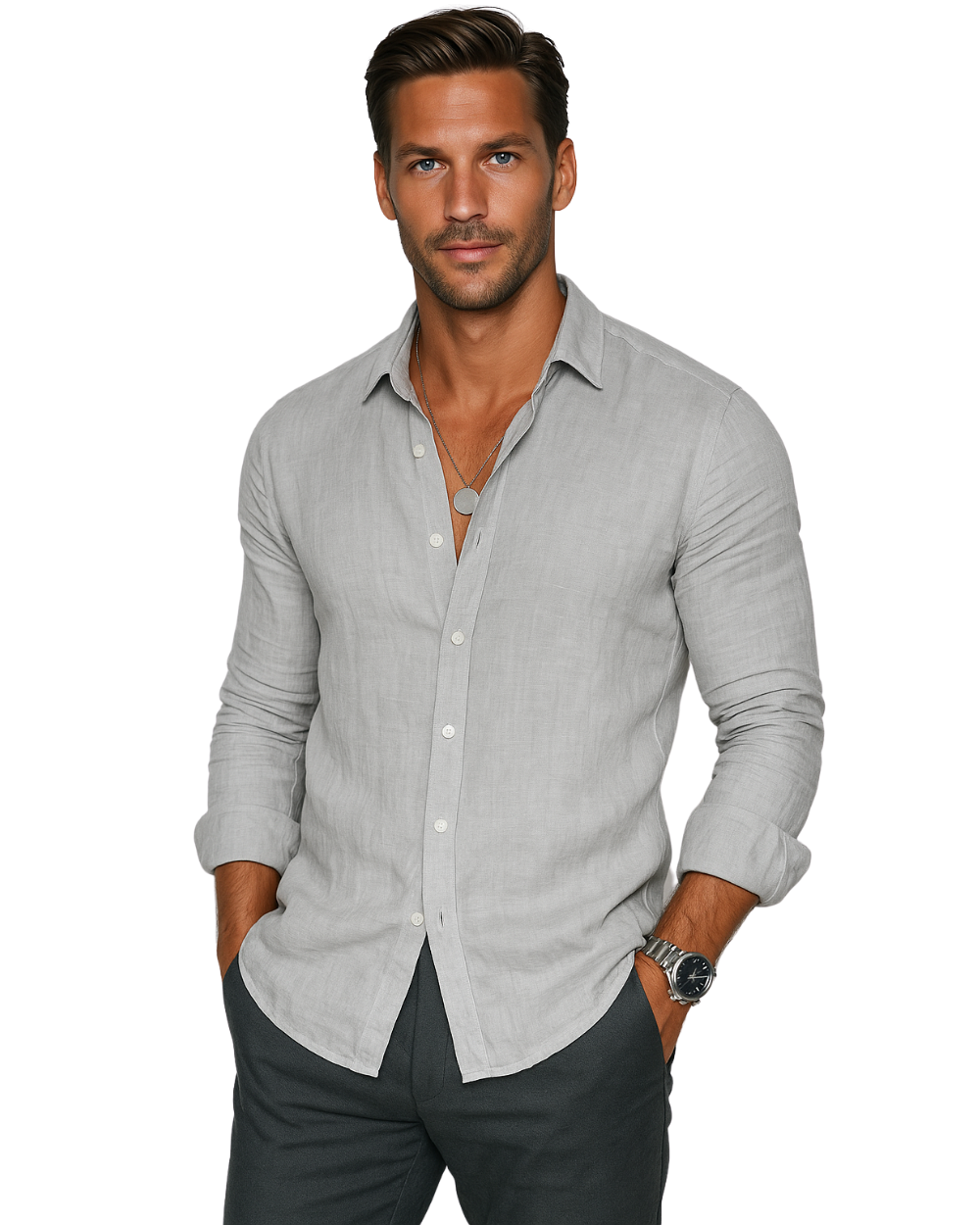 Casual Men's Shirt - barva šedá - fotografie 1