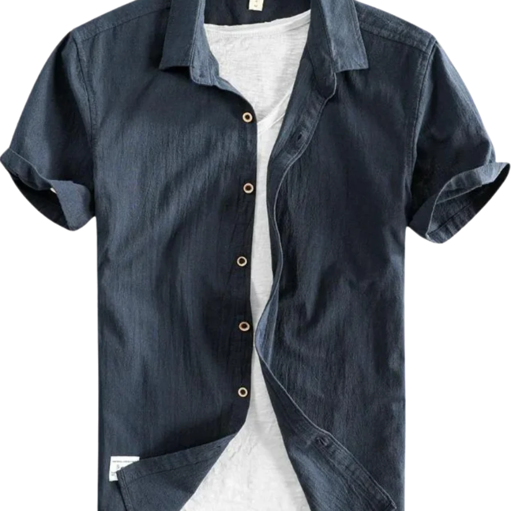 Pánská Letní Lněná Košile - barva Navy Blue - fotografie 1
