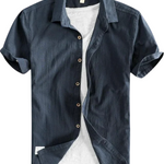 Pánská Letní Lněná Košile - barva Navy Blue - fotografie 1