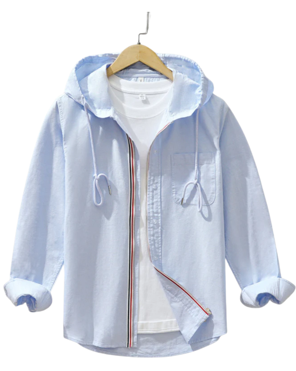 Lněná Mikina s Kapucí - barva Light Blue - fotografie 1