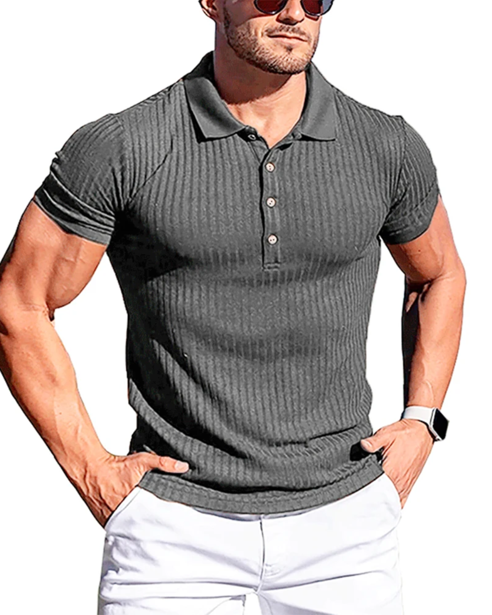 Elegantní Pruhované Polo - barva černá - fotografie 1