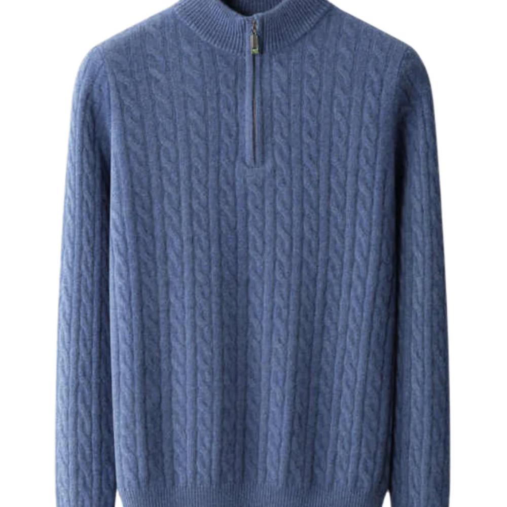 Deneb Cashmere Woven Half Zip - barva modrá - fotografie 1