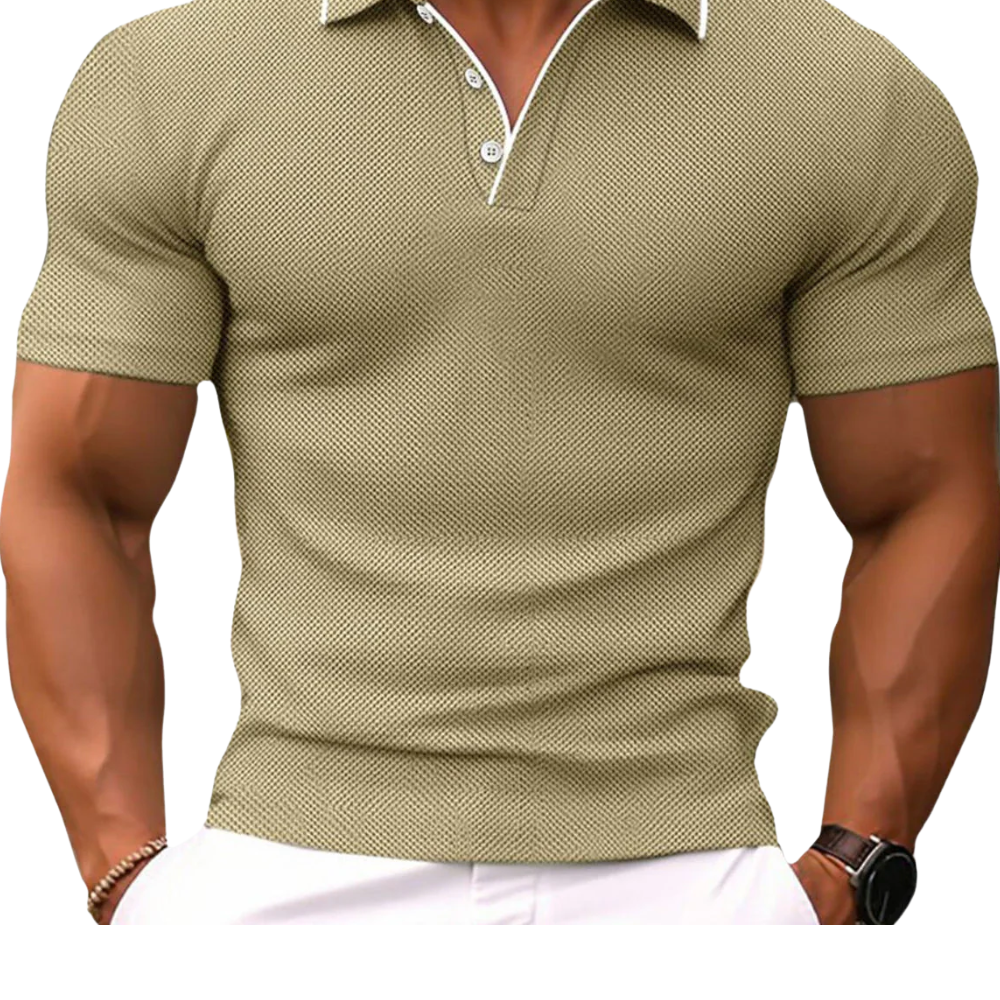 Slim Fit Polo Tričko - barva béžová - fotografie 1