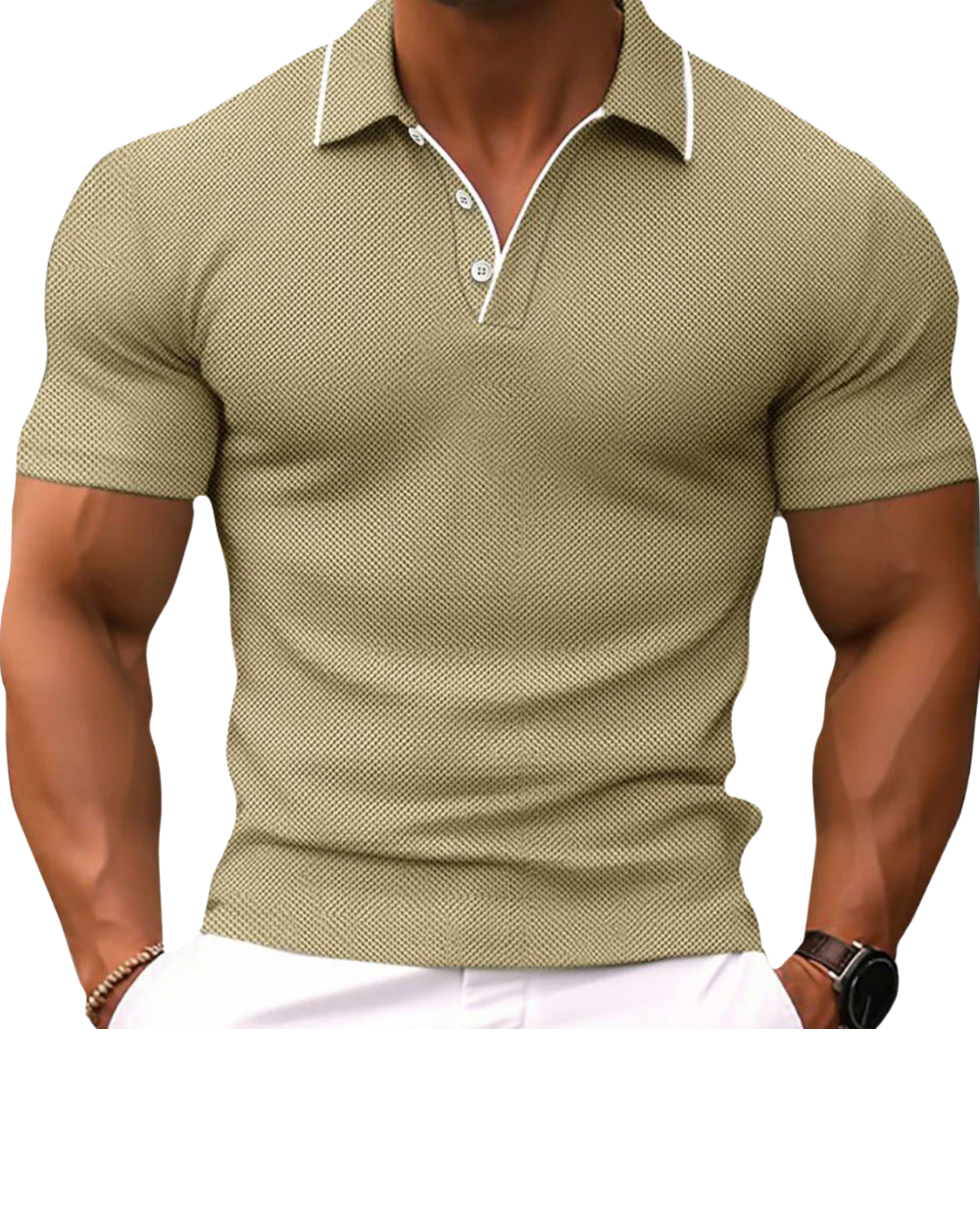 Slim Fit Polo Tričko - barva béžová - fotografie 1