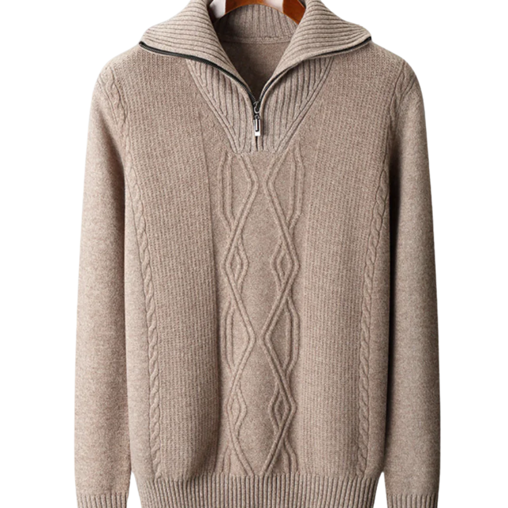 Taranto Merino Wool Zip Sweater - barva béžová - fotografie 1