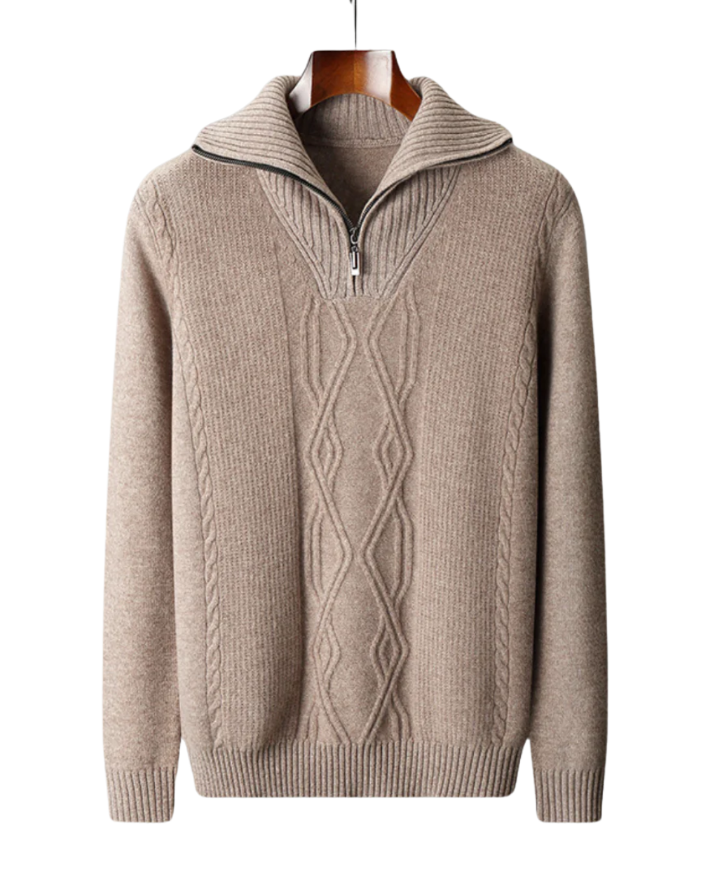 Taranto Merino Wool Zip Sweater - barva béžová - fotografie 1