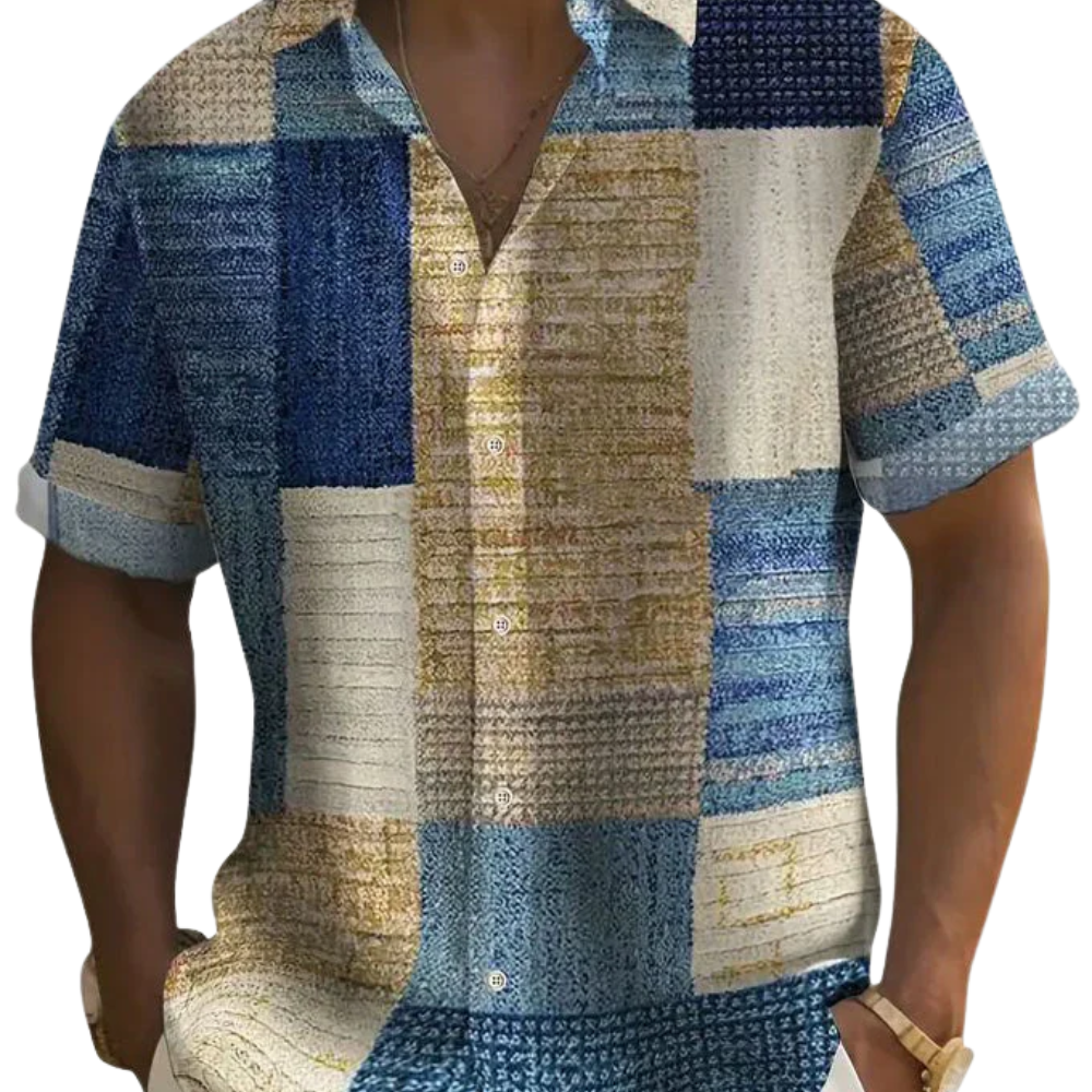 Elegantní Patchwork Košile - barva modrá - fotografie 1