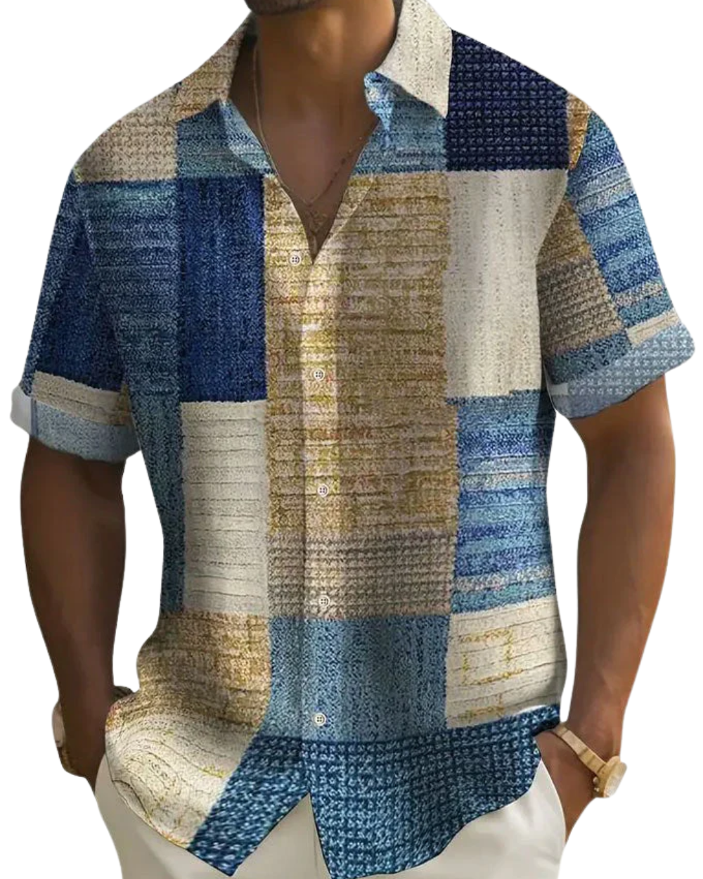 Elegantní Patchwork Košile - barva modrá - fotografie 1