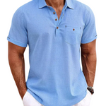 Pánské Lněné Polo Tričko - barva Light Blue - fotografie 1