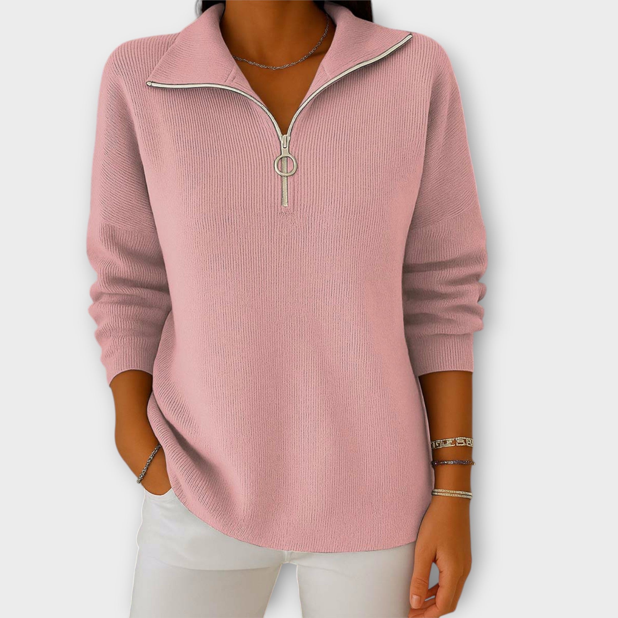 Pletená Mikina Se Zipem A Elegantním Límem Pro Každý Styl