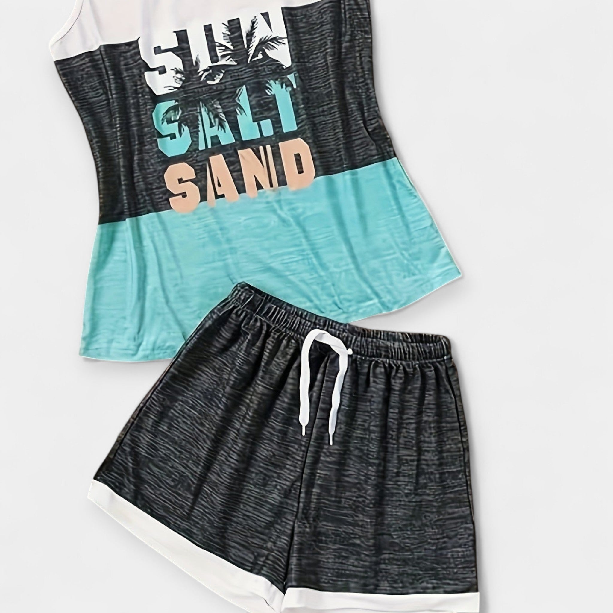 Letní Set S Palmami Tílko Tropickým Potiskem A Šortky